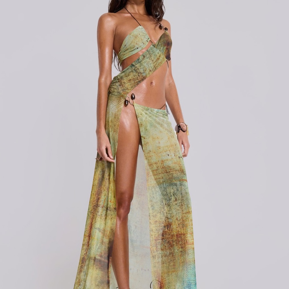 Jaded London Cantha Asymmetric Cut Out Maxi Dress in Lagoon